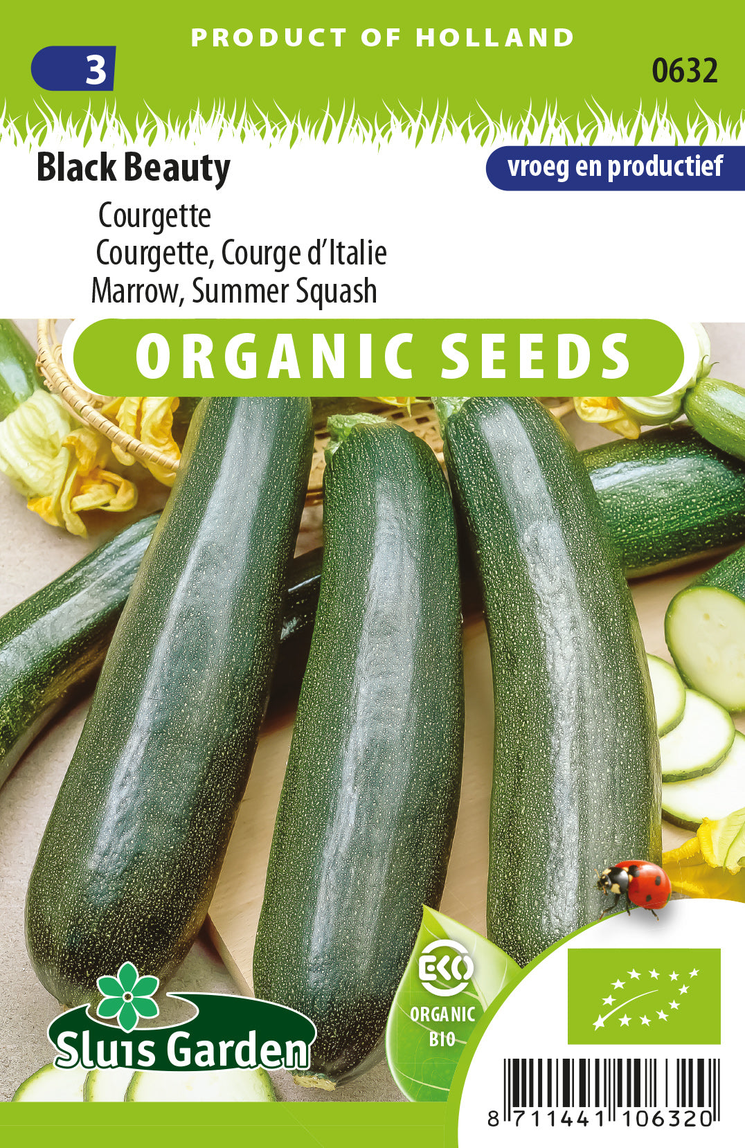 Courgette Black Beauty BIO Zaden – Biologische Courgette voor Moestuin – ca. 2 g – Sluis Garden