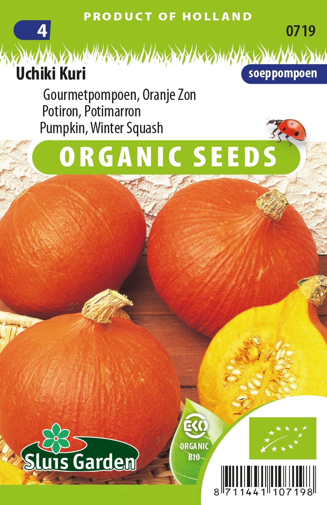 Pompoen Uchiki Kuri BIO Zaden – Biologische Pompoen voor Moestuin – ca. 2 g – Sluis Garden