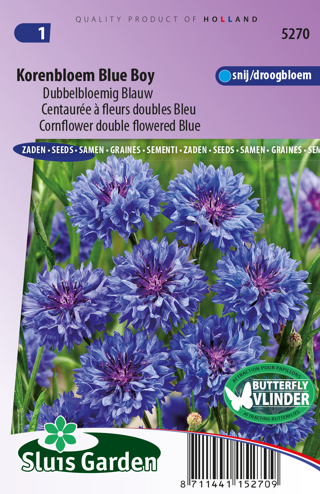 Centaurea Cyanus Flore Plena Blue Boy Zaden – Dubbele Korenbloem voor Moestuin – Sluis Garden – GMO-vrij