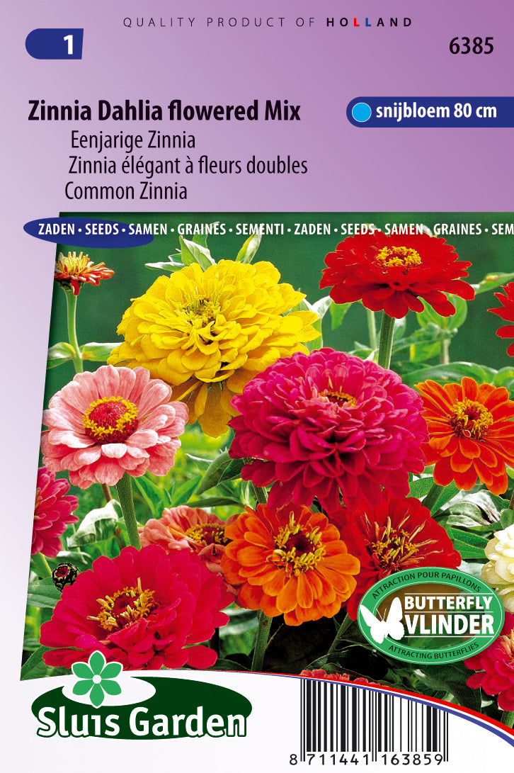 Zinnia Elegans Dahliaflowered Charming Mixed Zaden – Sierbloem voor Moestuin en Borders – ca. 1 g – Sluis Garden