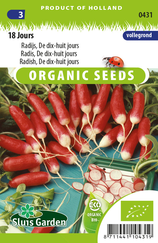Radijs 18 Jours BIO Zaden – Snelle Franse Radijs (18 Dagen) – ca. 5 g – Sluis Garden