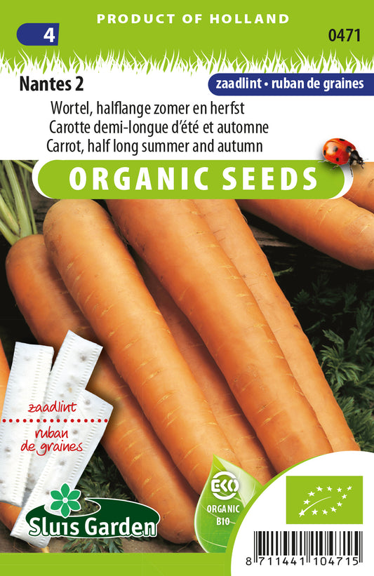 Wortel Nantes 2 Zaailint BIO Zaden – Biologische Wortel voor Moestuin – ca. 2 g – Sluis Garden