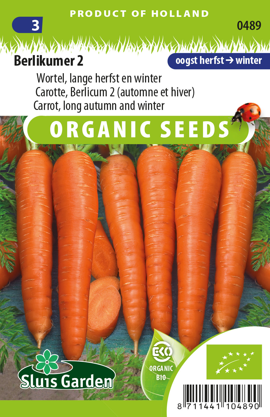 Wortel Berlikumer 2 BIO Zaden – Biologische Wortel voor Moestuin – ca. 2 g – Sluis Garden