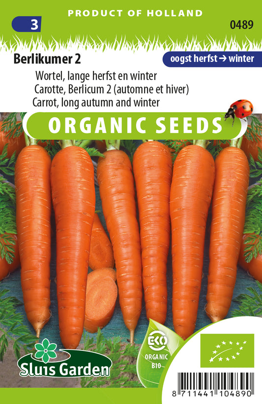 Wortel Berlikumer 2 BIO Zaden – Biologische Wortel voor Moestuin – ca. 2 g – Sluis Garden