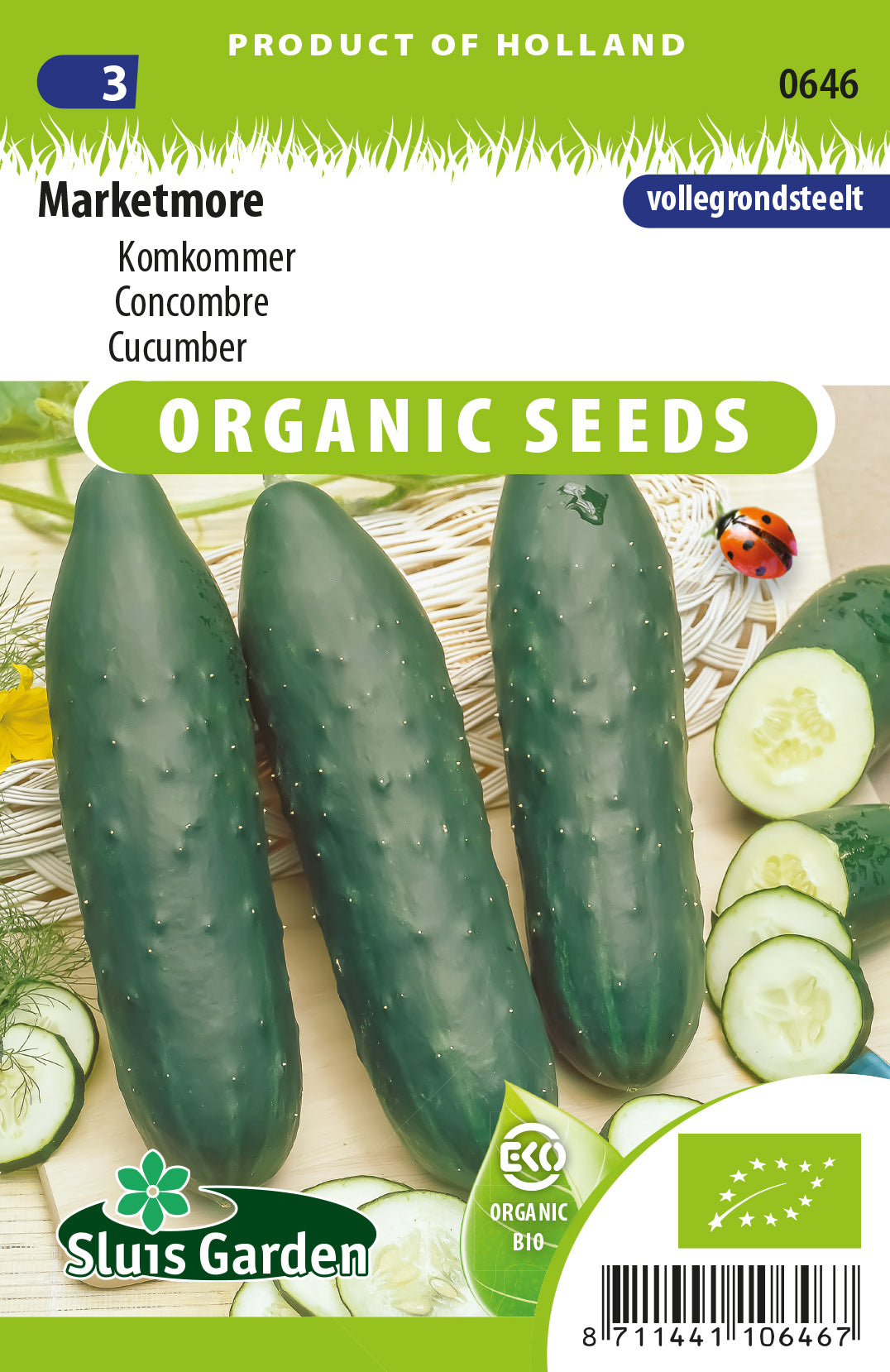 Komkommer Marketmore BIO Zaden – Biologische Komkommer voor Moestuin – ca. 2 g – Sluis Garden
