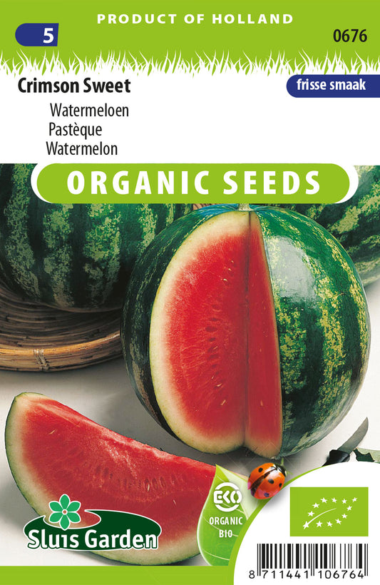 Watermeloen Crimson Sweet BIO Zaden – Biologische Watermeloen voor Moestuin – ca. 3 g – Sluis Garden