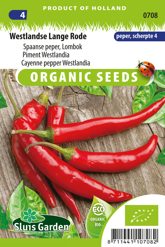 Peper Westlandse Lange Rode BIO Zaden – Biologische Peper voor Moestuin – ca. 0,5 g – Sluis Garden