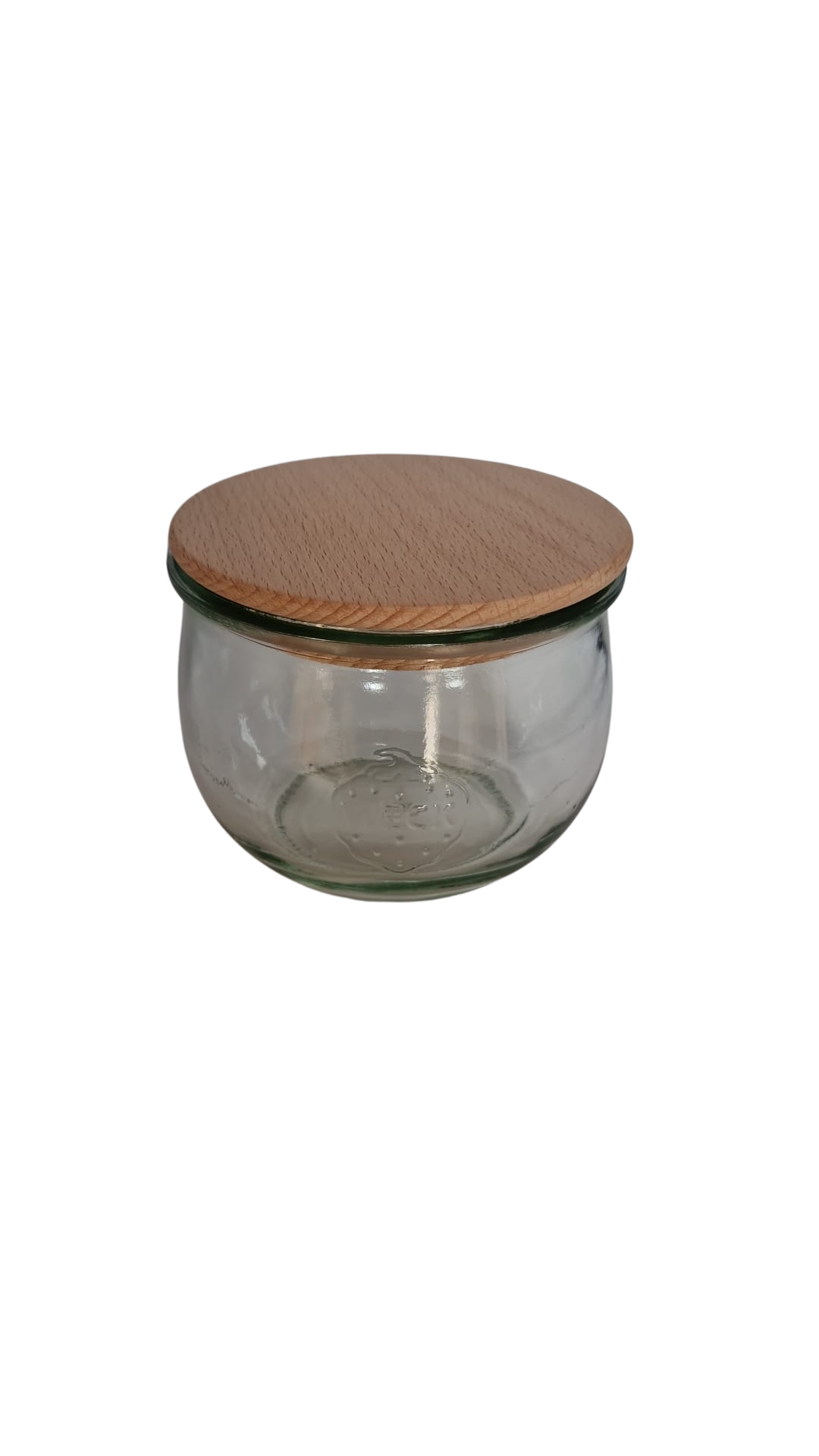 Weck-pot tulpenglas met beukenhouten deksel – decoratieve glazen voorraad pot