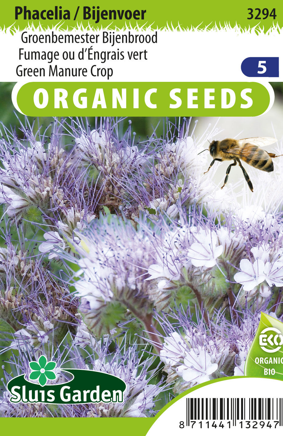 Bijenvoer Phacelia Tanacetifolia BIO Zaden – Biologische Bijenbloem voor Moestuin – ca. 5 g – Sluis Garden