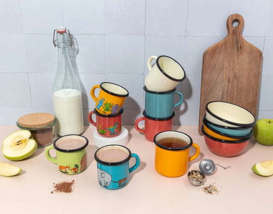 Set van 4 Geëmailleerde Bekers – Emaille Mokken in 4 Kleuren