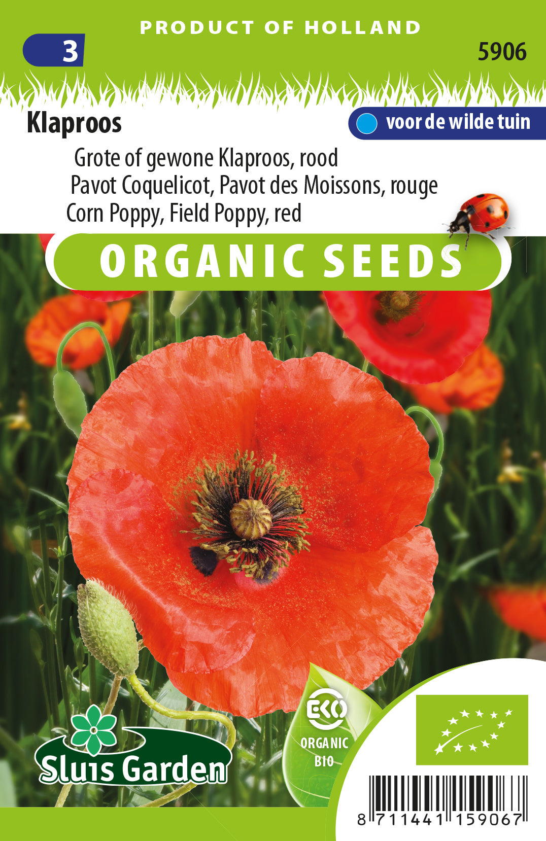 Papaver Rhoeas Klaproos Rood BIO Zaden – Biologische Sierbloem voor Moestuin – ca. 1 g – Sluis Garden