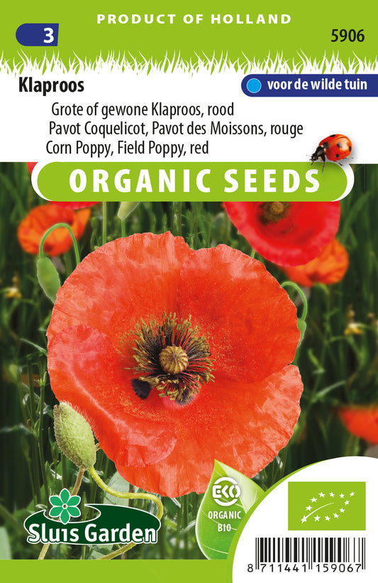 Papaver Rhoeas Klaproos Rood BIO Zaden – Biologische Sierbloem voor Moestuin – ca. 1 g – Sluis Garden