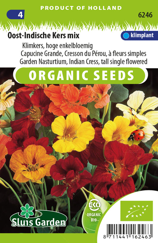 Tropaeolum Majus Hoge Enkele Mix BIO Zaden – Biologische Oost-Indische Kers voor Moestuin – ca. 1 g – Sluis Garden