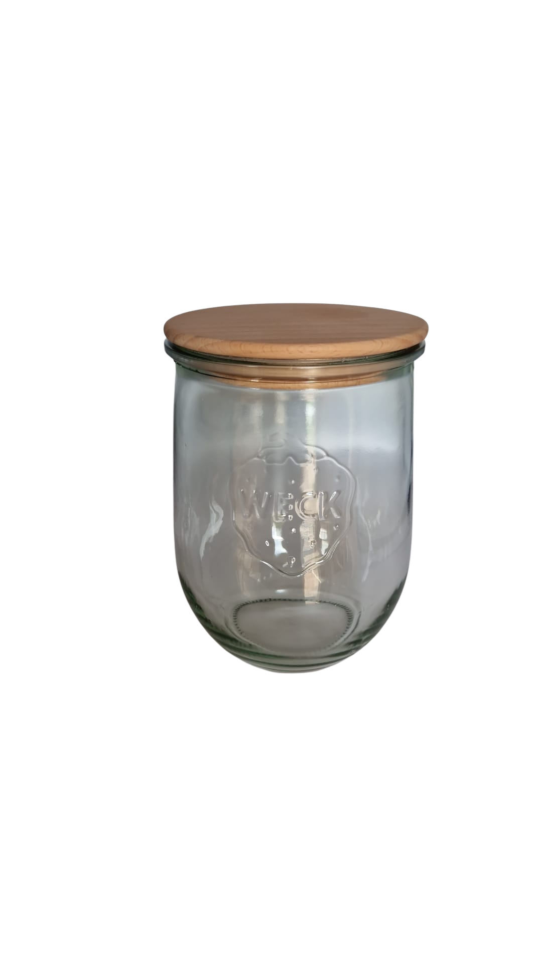 Weck-pot tulpenglas met beukenhouten deksel – decoratieve glazen voorraad pot