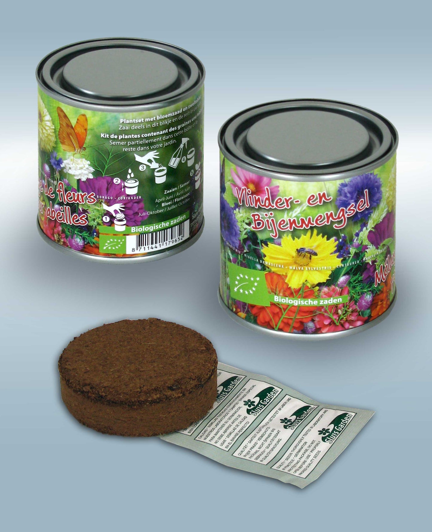 Cadeau Boeketje in Blik Vlinder- en Bijenmengsel BIO – Kleurrijke Pluktuinbloemen voor Balkon, Terras en Tuin – Sluis Garden