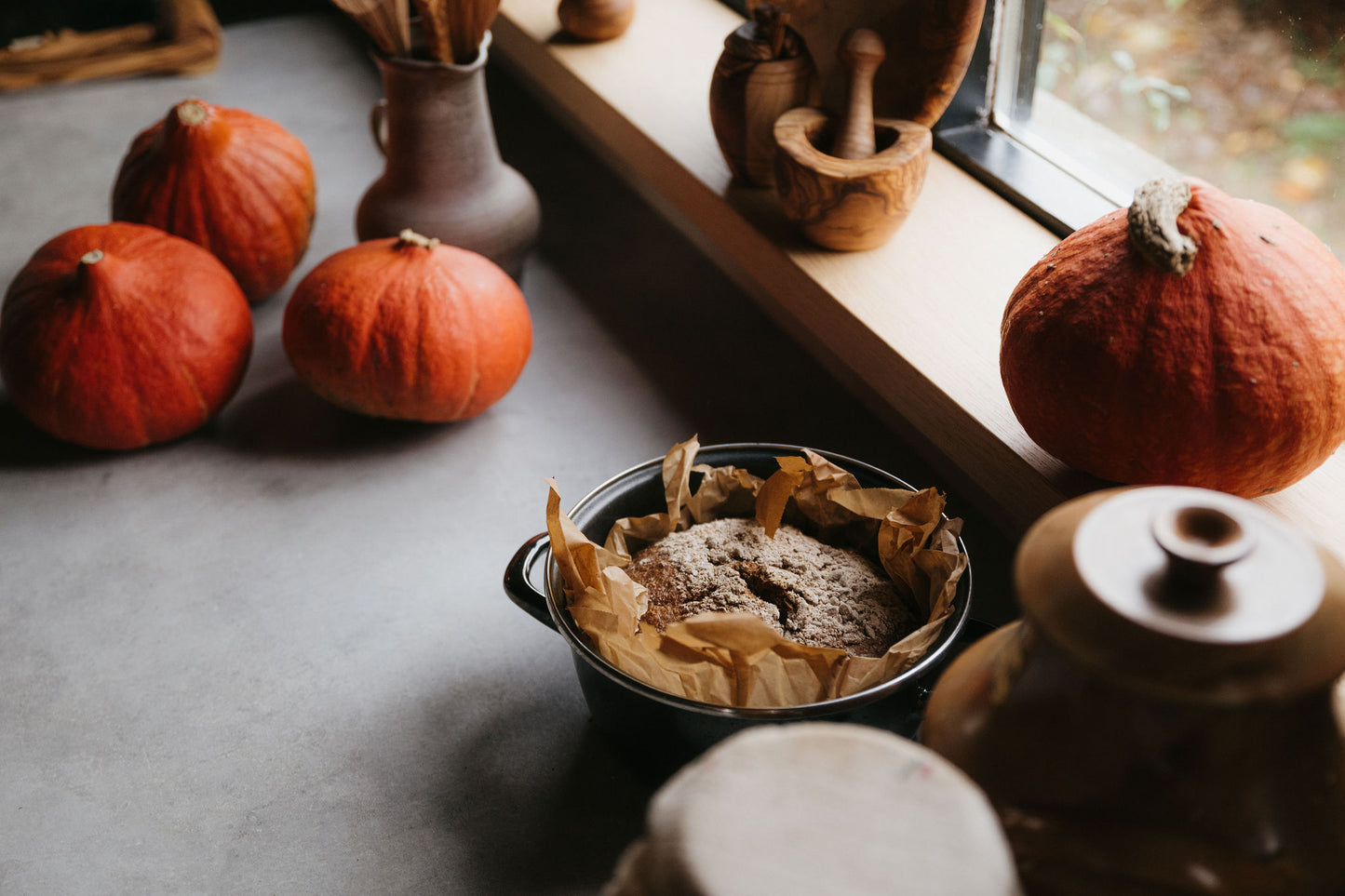 Golvende vijzel met stamper olijfhout