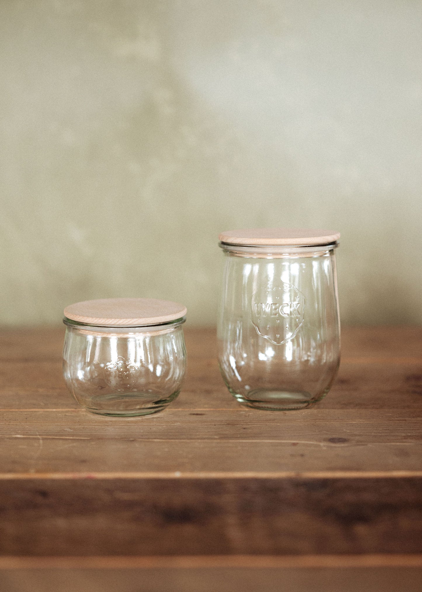 Weck-pot tulpenglas met beukenhouten deksel – decoratieve glazen voorraad pot