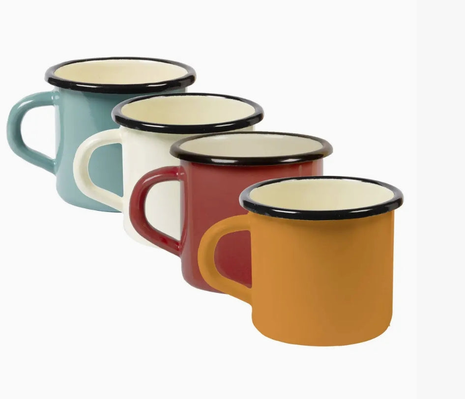 Set van 4 Geëmailleerde Bekers – Emaille Mokken in 4 Kleuren