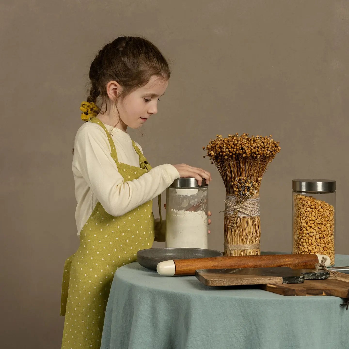 Linnen keukenschort kids. Niet chemisch gewassen.